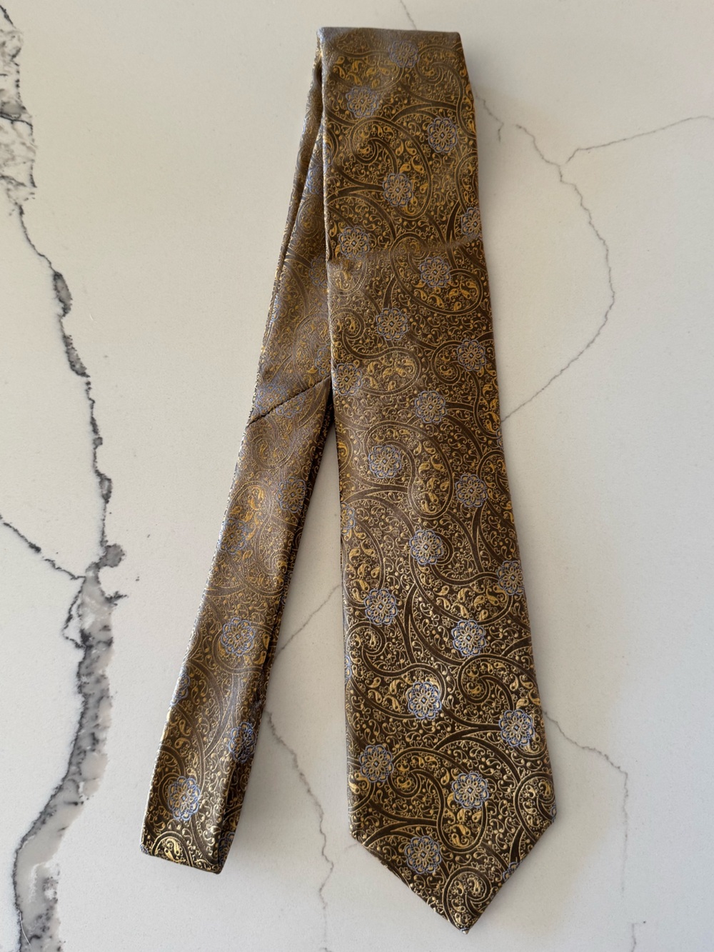 EUC Canali Italy Paisley Necktie in Brown and Gold Silk